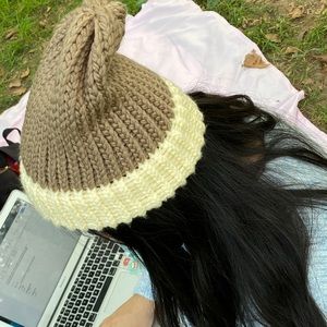 Mocha Beanie w/ White Brim